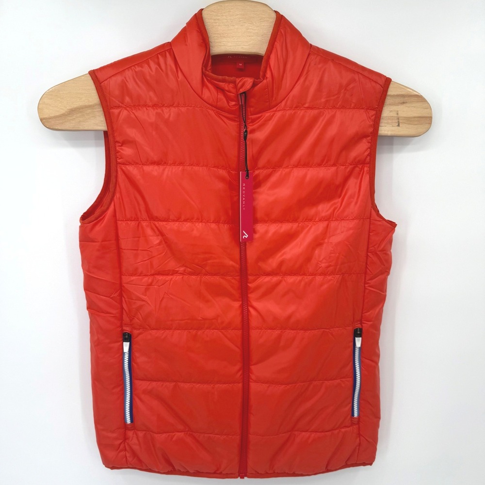 REDVANLY Puffer Vest Men Medium Orange Quilted Full Zip Athletic Activewear